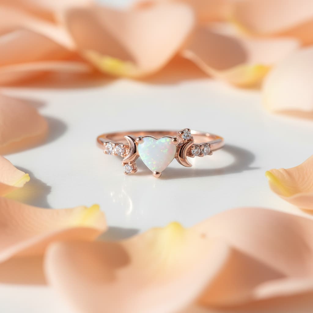Opal Ring Herzform – Romantische Akzente CrystalScents