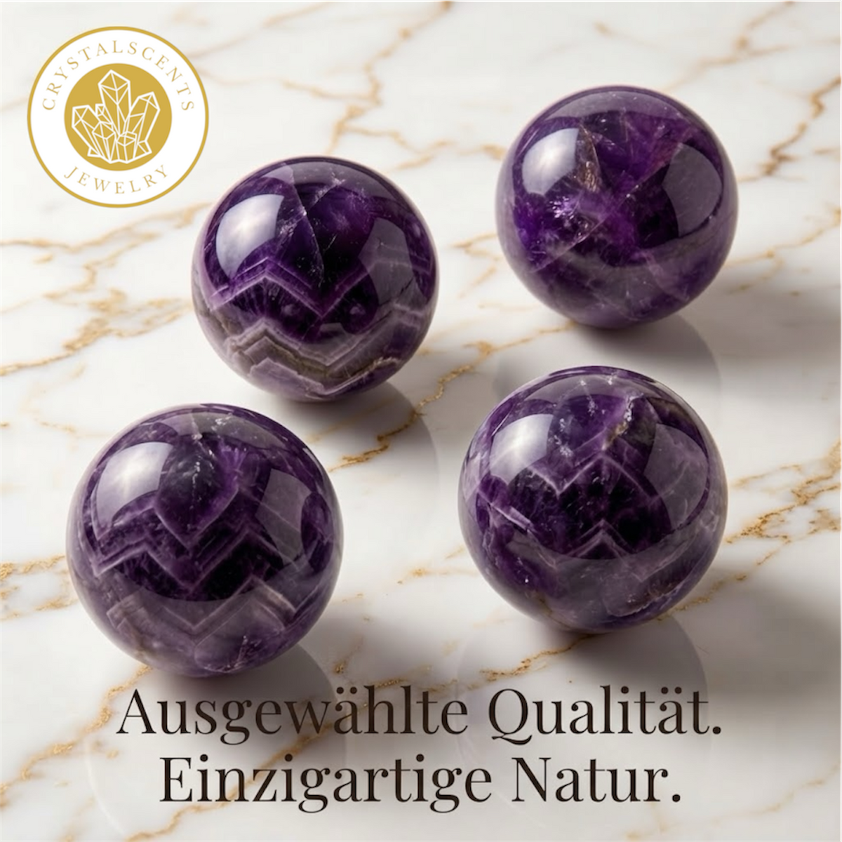 Amethyst Kugel (5-6 cm) inkl. goldenem Aufsteller – Unikat der Natur CrystalScents