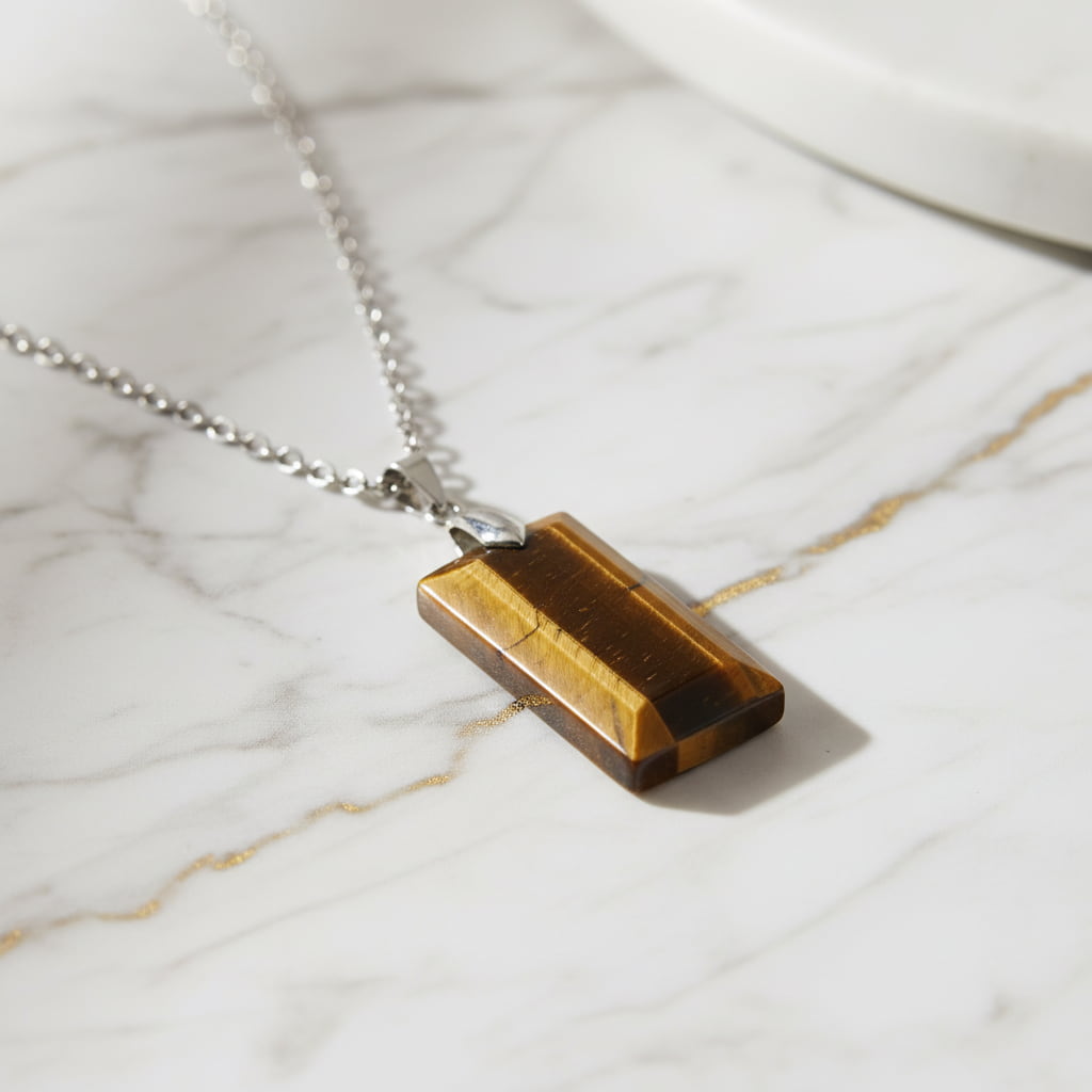 Tigerauge Halskette - Geschliffener Anhänger CrystalScents