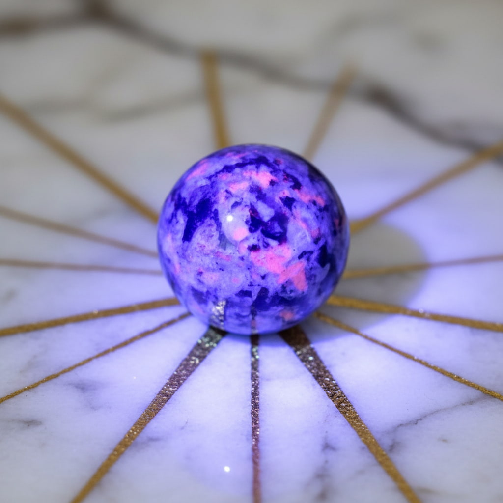 Mini Flammenstein Yooperlite Kugel – Energie & Vitalität CrystalScents