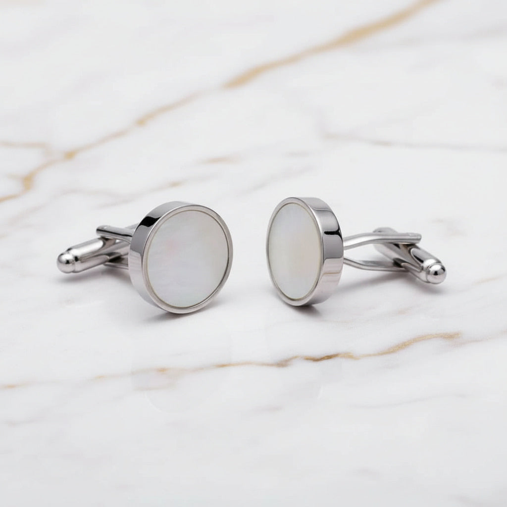 Manschettenknöpfe mit Perlmutt in Silber CrystalScents