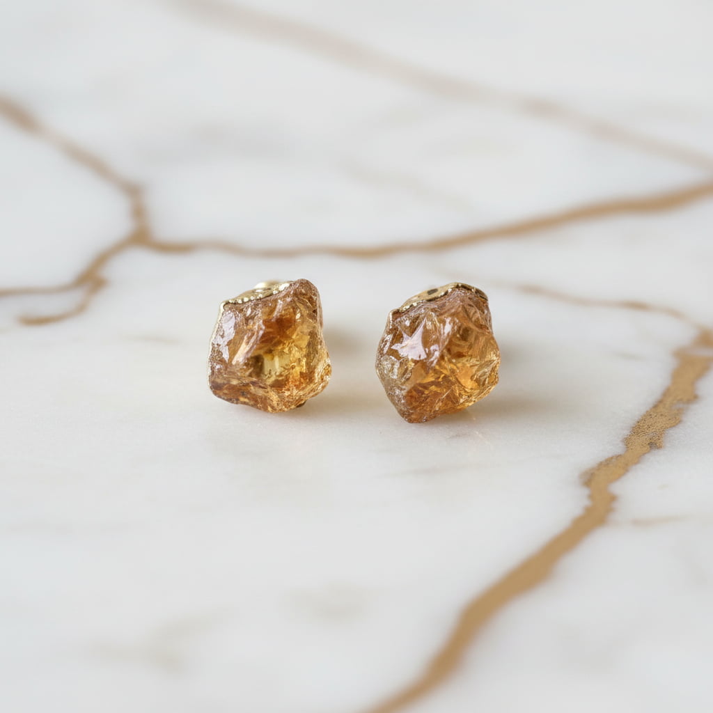 Citrin Ohrstecker Rohstein Gold Edelstein Schmuck CrystalScents