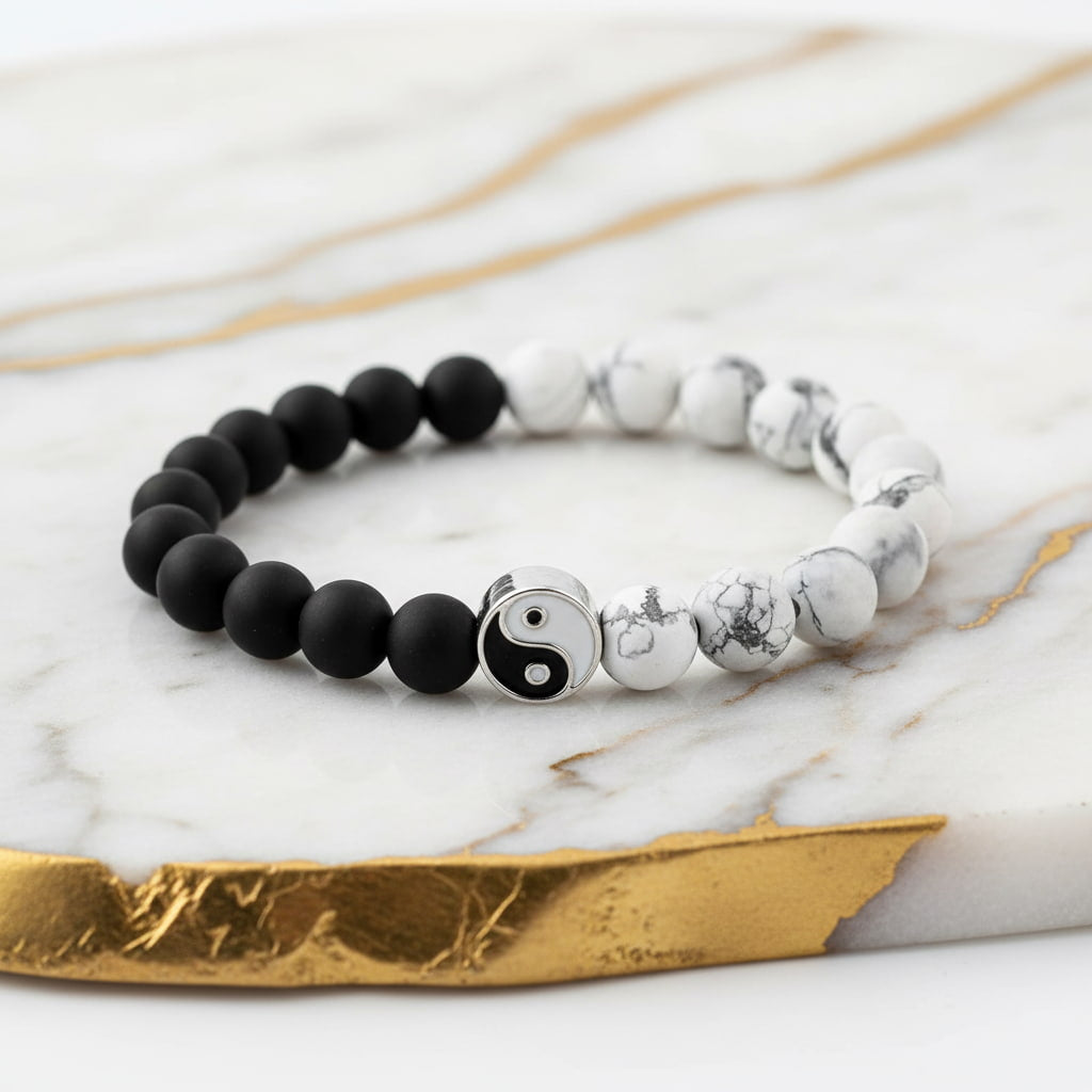 Howlit Vulkanstein Kugelarmband - Yin & Yang CrystalScents
