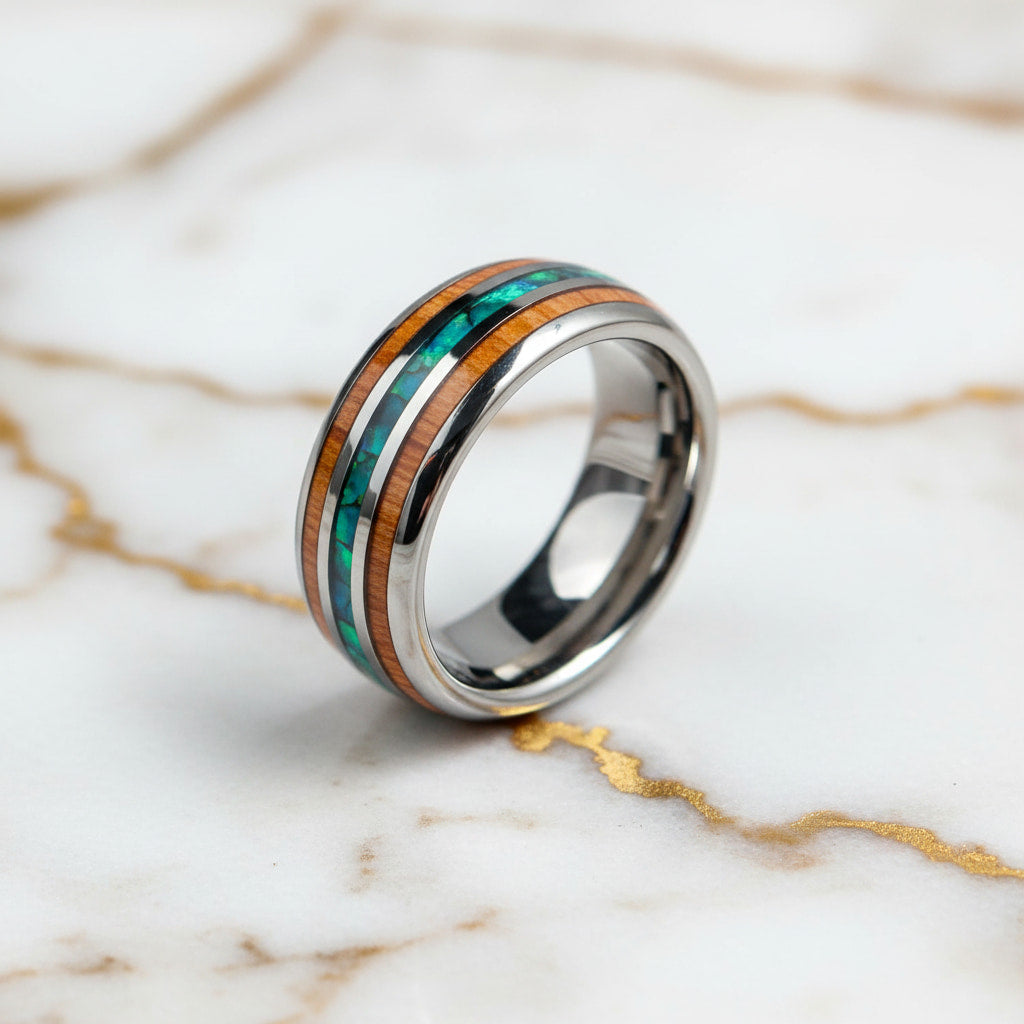 Ring mit Holzmaserung & Blau – mit natürlichen Akzenten CrystalScents
