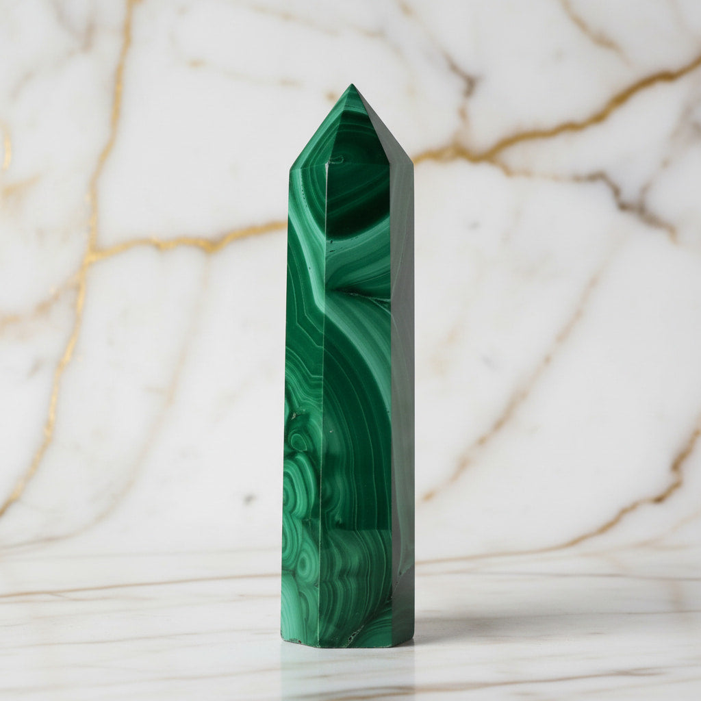 Malachit Obelisk – Kraftstein in tiefem Grün CrystalScents