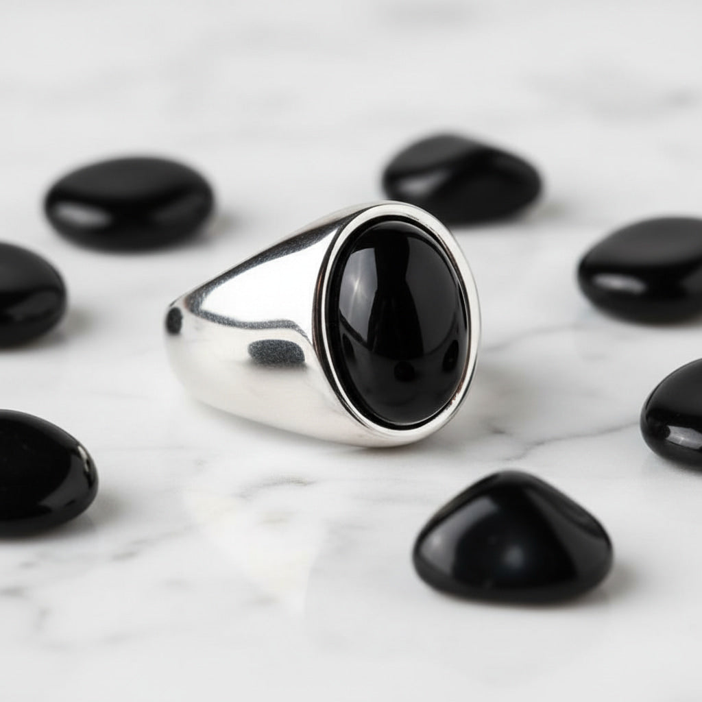 Onyx Ring Silber - oval großer Stein CrystalScents