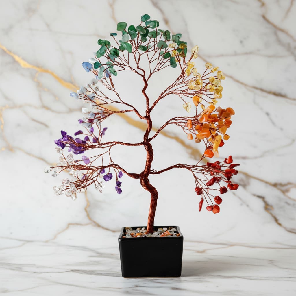 Chakra Baum in schwarzer Keramikschale CrystalScents
