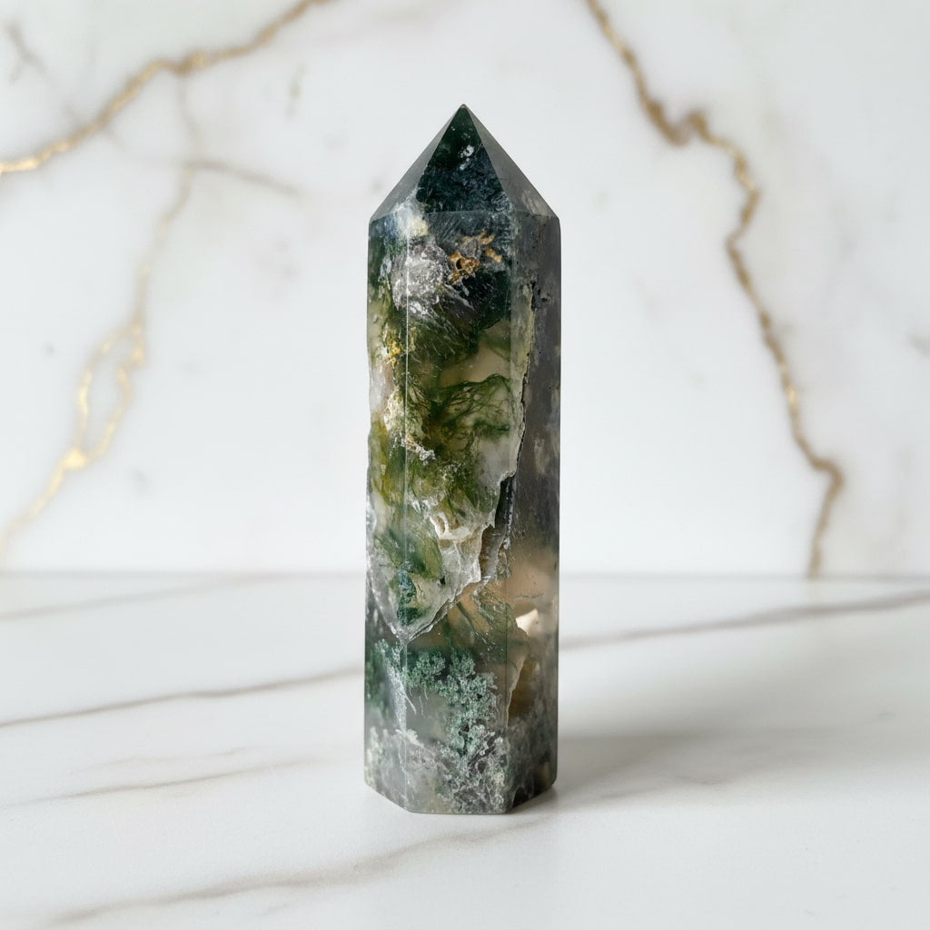 Moosachat Obelisk – Ruhe & Stärke CrystalScents