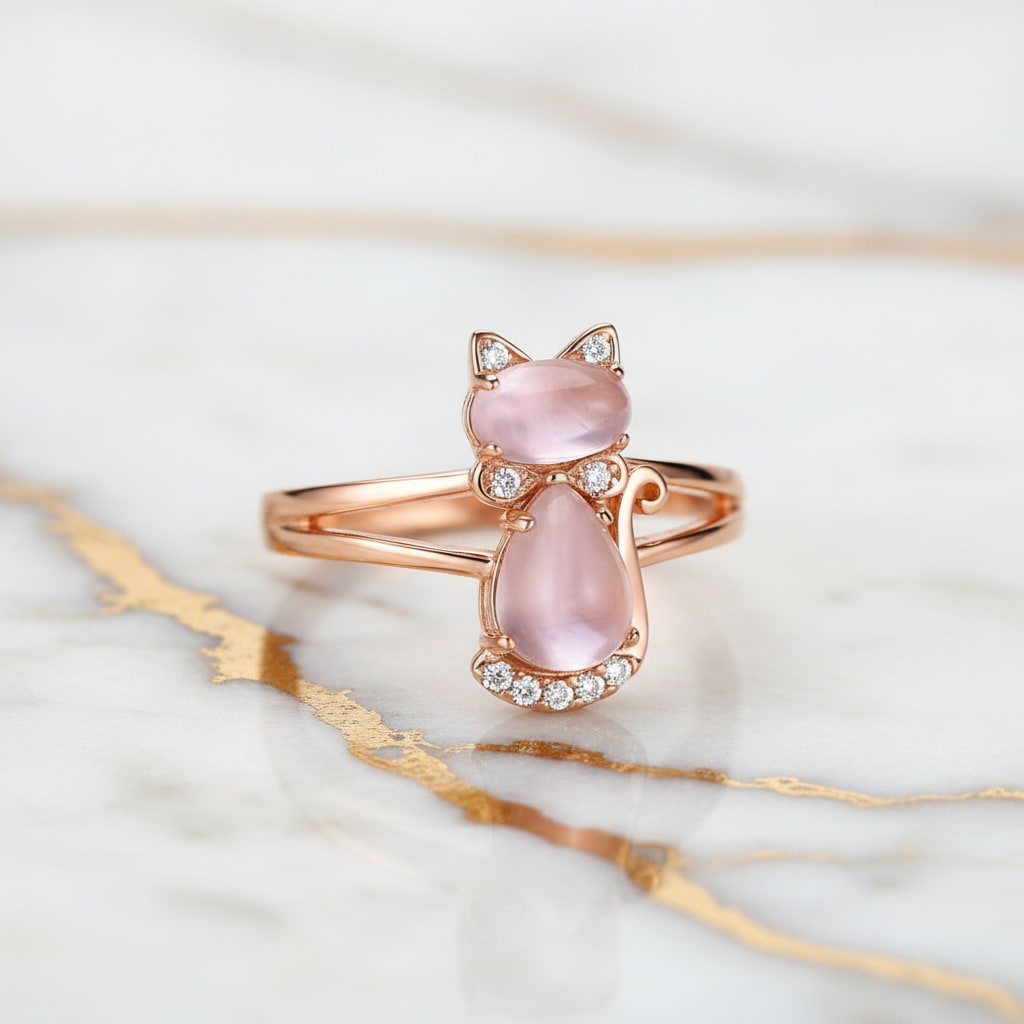 Ring Roségold – mit rosa Katze CrystalScents