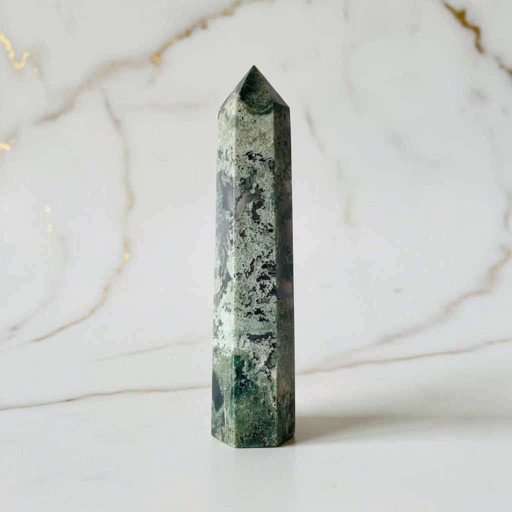 Moosachat Obelisk – Grünes Kristallhighlight CrystalScents