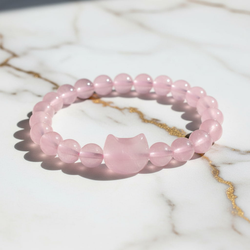 Rosenquarz Kugelarmband - Katze CrystalScents