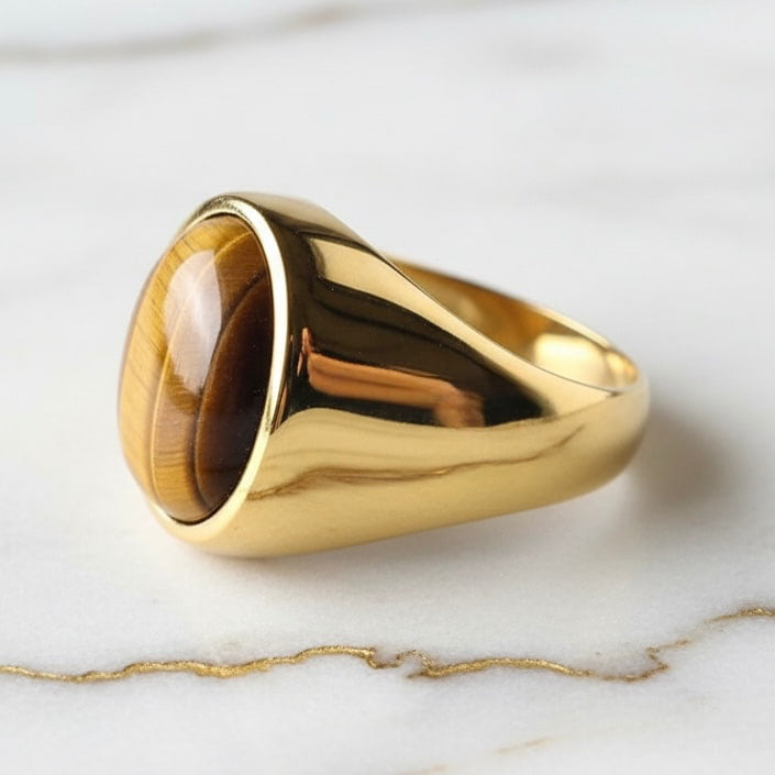 Tigerauge goldener Ring in Oval CrystalScents