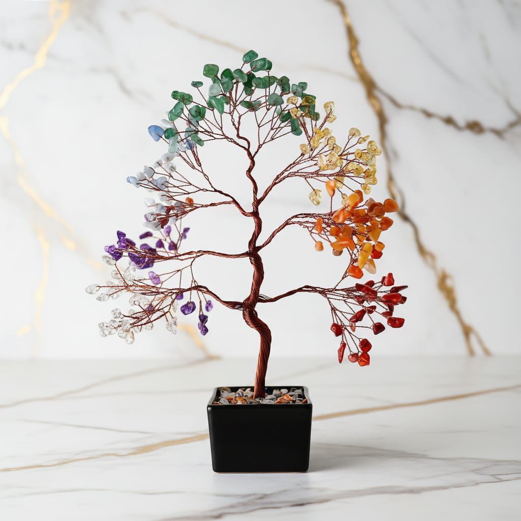 Chakra Baum in schwarzer Keramikschale CrystalScents