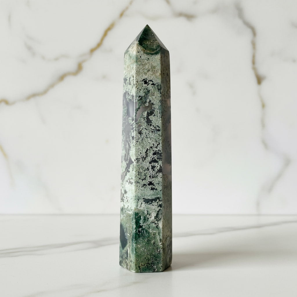 Moosachat Obelisk – Grünes Kristallhighlight CrystalScents
