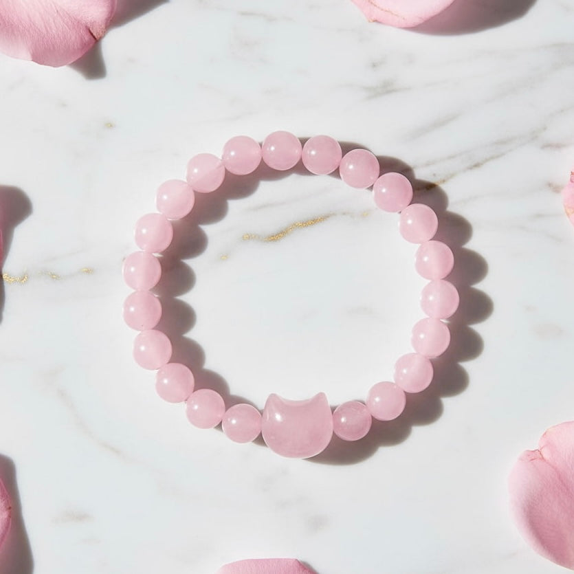 Rosenquarz Kugelarmband - Katze CrystalScents