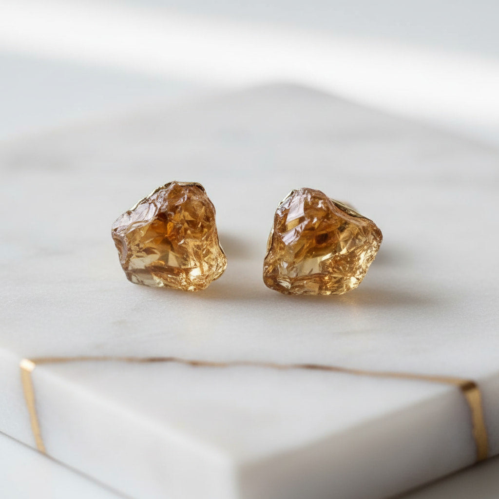 Citrin Ohrstecker Rohstein Gold Edelstein Schmuck CrystalScents