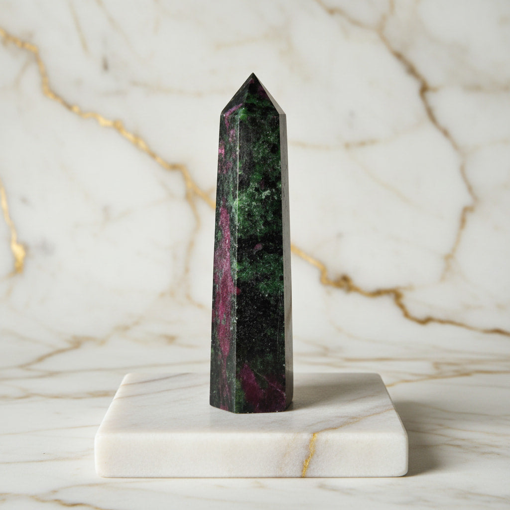 Rubin Zoisit Obelisk – Lebendige Muster CrystalScents