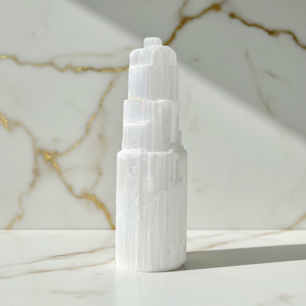 Selenit Turm – Kraftvolles Naturstück CrystalScents