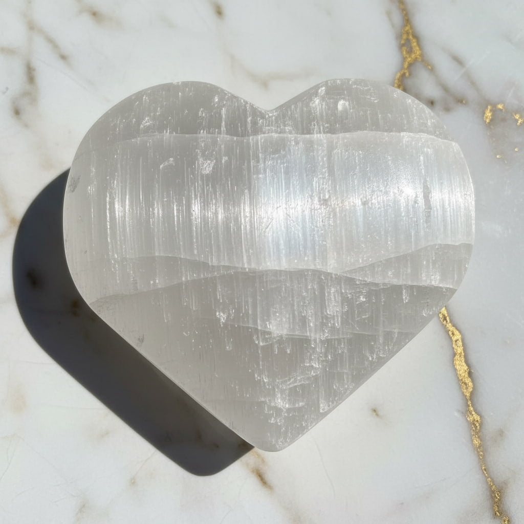 Selenit Herz – Reines Licht in Stein CrystalScents