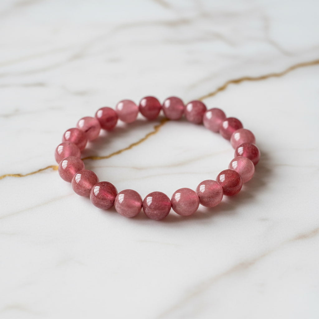 Erdbeerquarz Kugelarmband – Optimismus & Freude CrystalScents