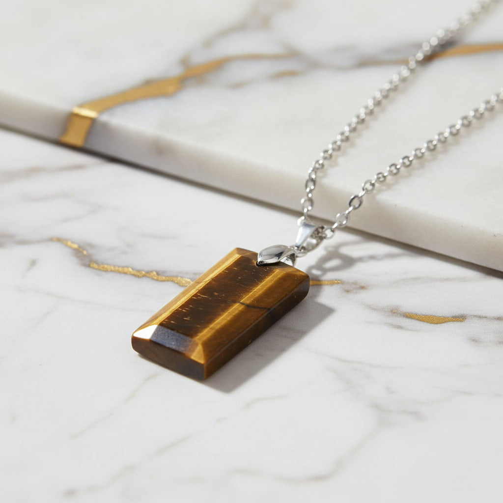Tigerauge Halskette - Geschliffener Anhänger CrystalScents