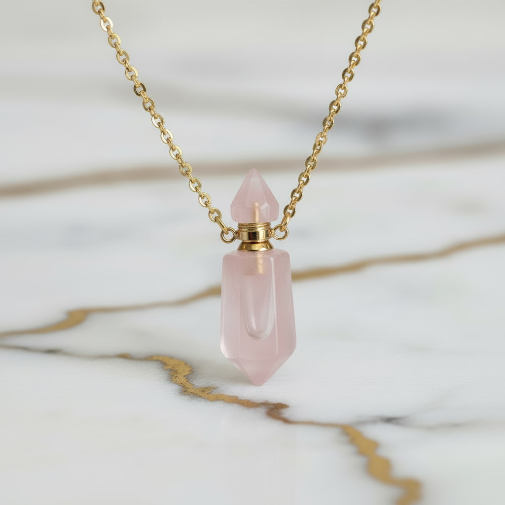 Rosenquarz Halskette - Parfümfläschchen CrystalScents