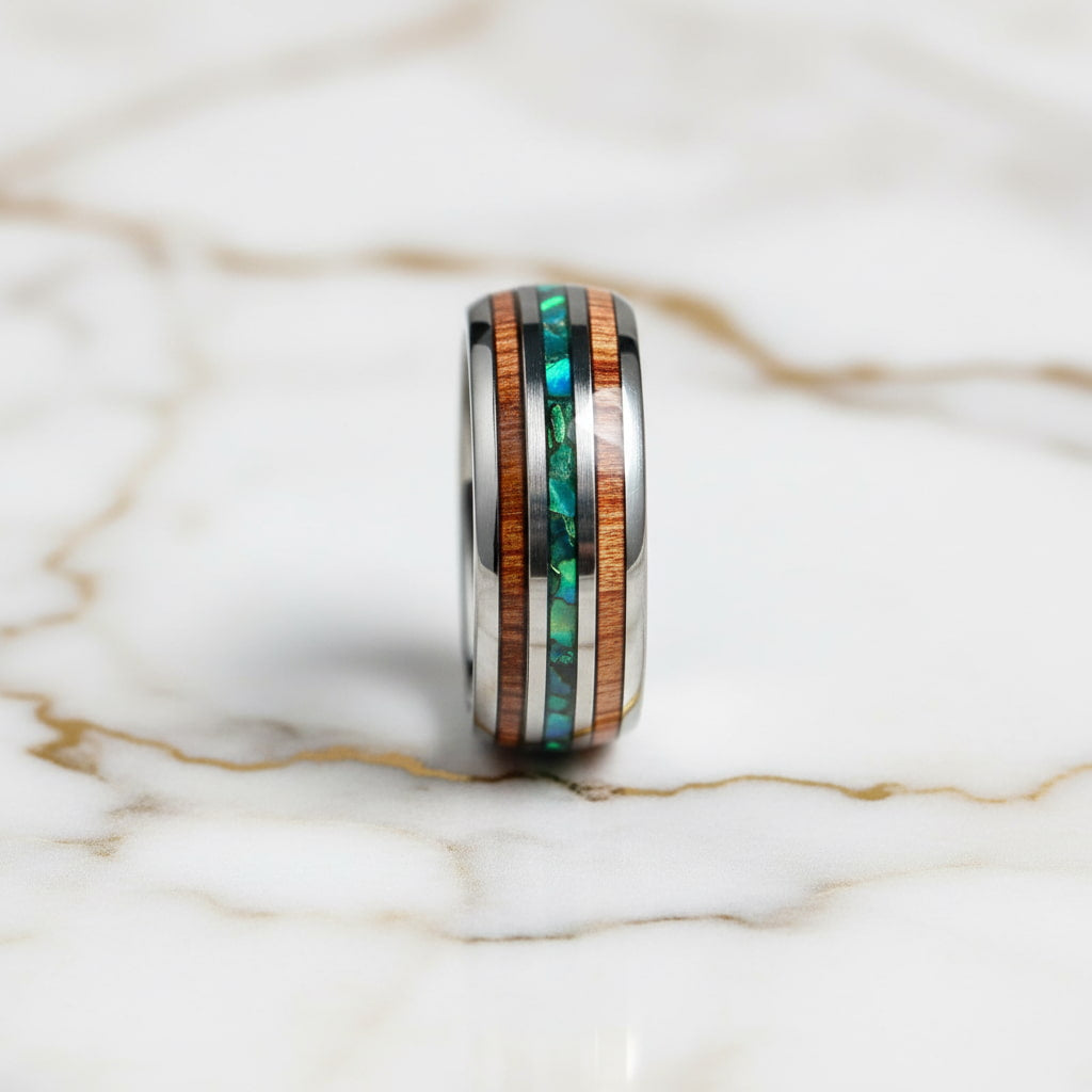 Ring mit Holzmaserung & Blau – mit natürlichen Akzenten CrystalScents
