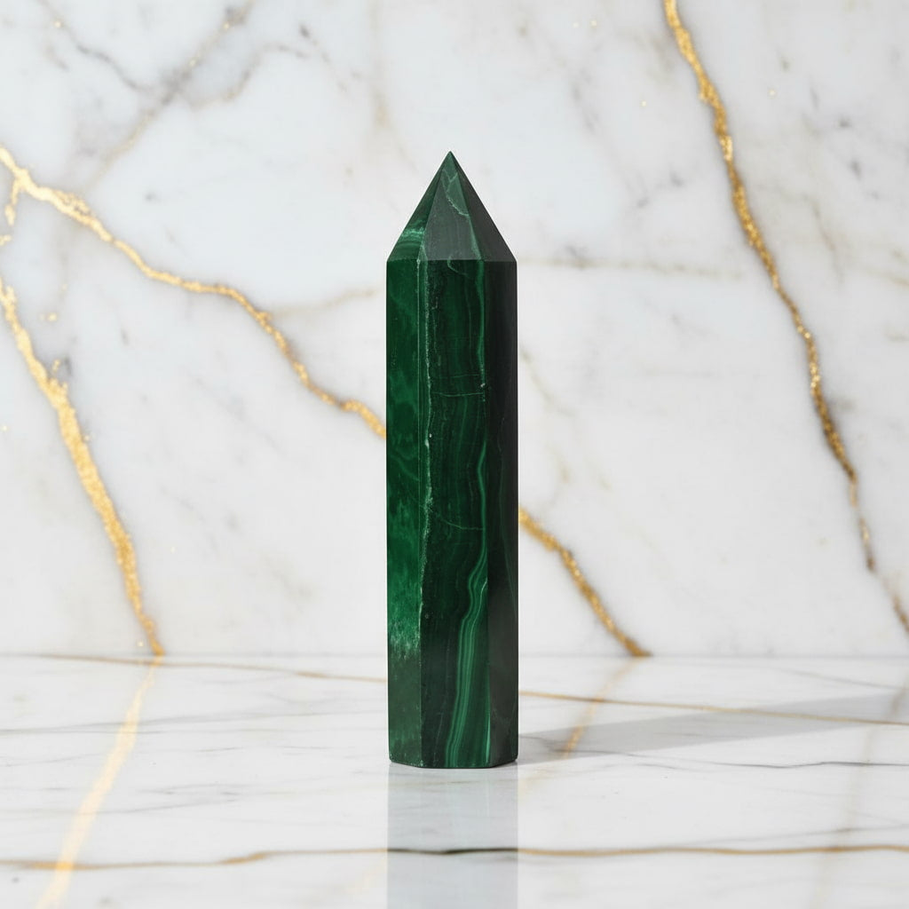 Malachit Obelisk – Unikat mit faszinierender Maserung CrystalScents