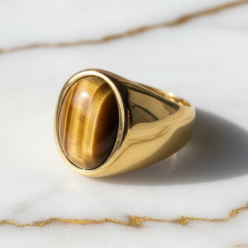 Tigerauge goldener Ring in Oval CrystalScents