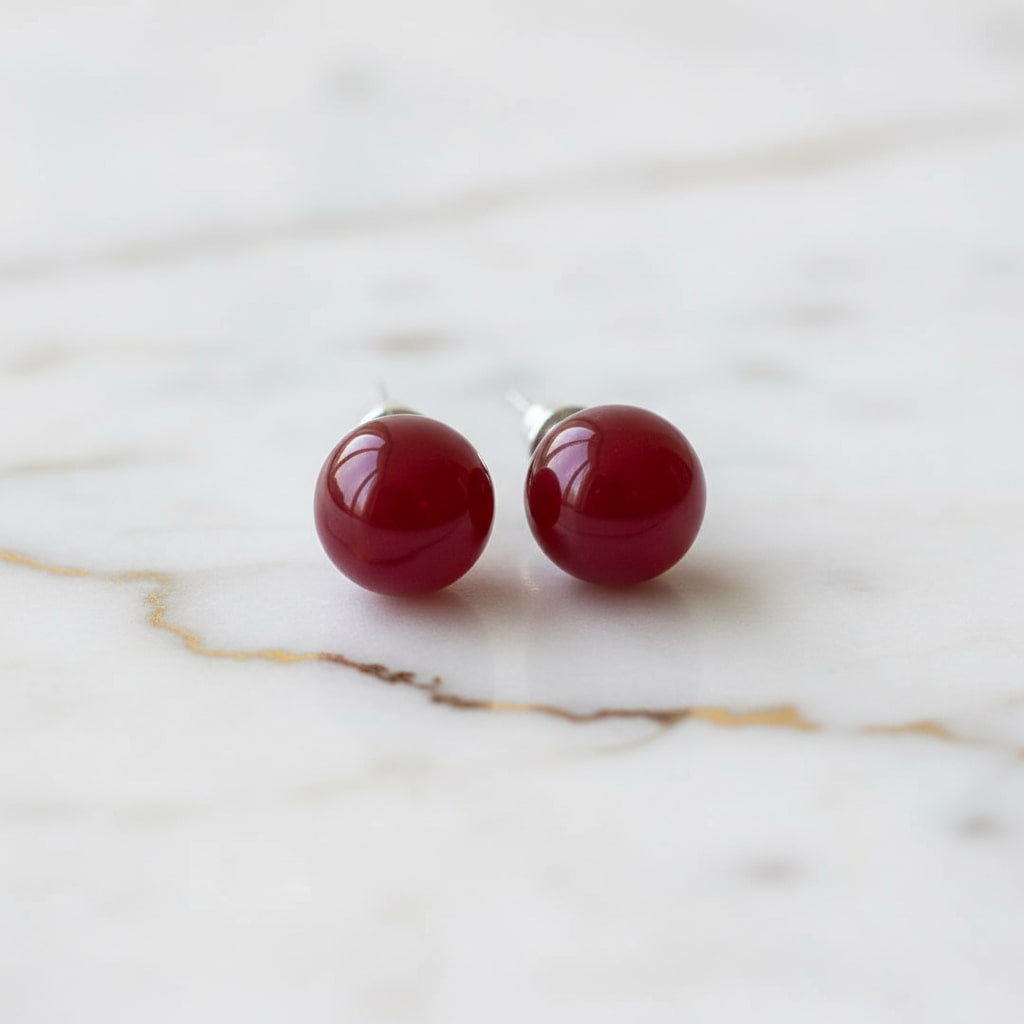 Achat Ohrstecker mit roter Achat-Kugel CrystalScents