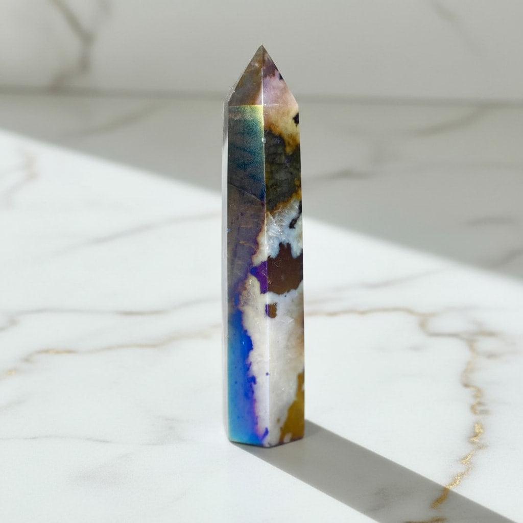 Aura Zebra Jaspis Obelisk - Gebündelte Regenbogen-Power CrystalScents