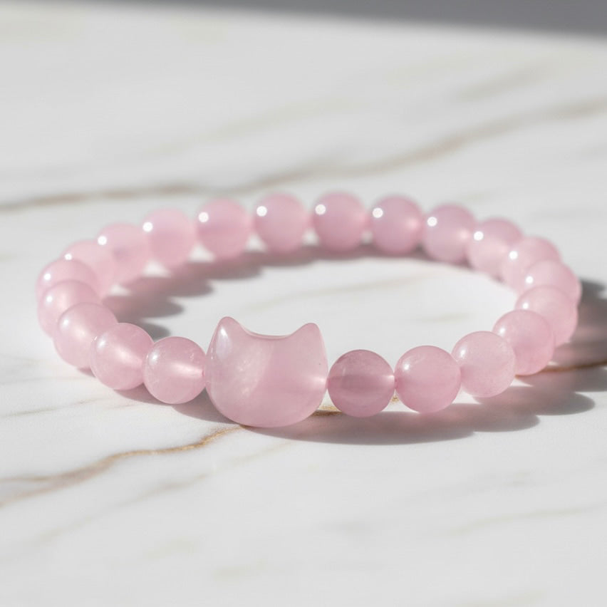 Rosenquarz Kugelarmband - Katze CrystalScents