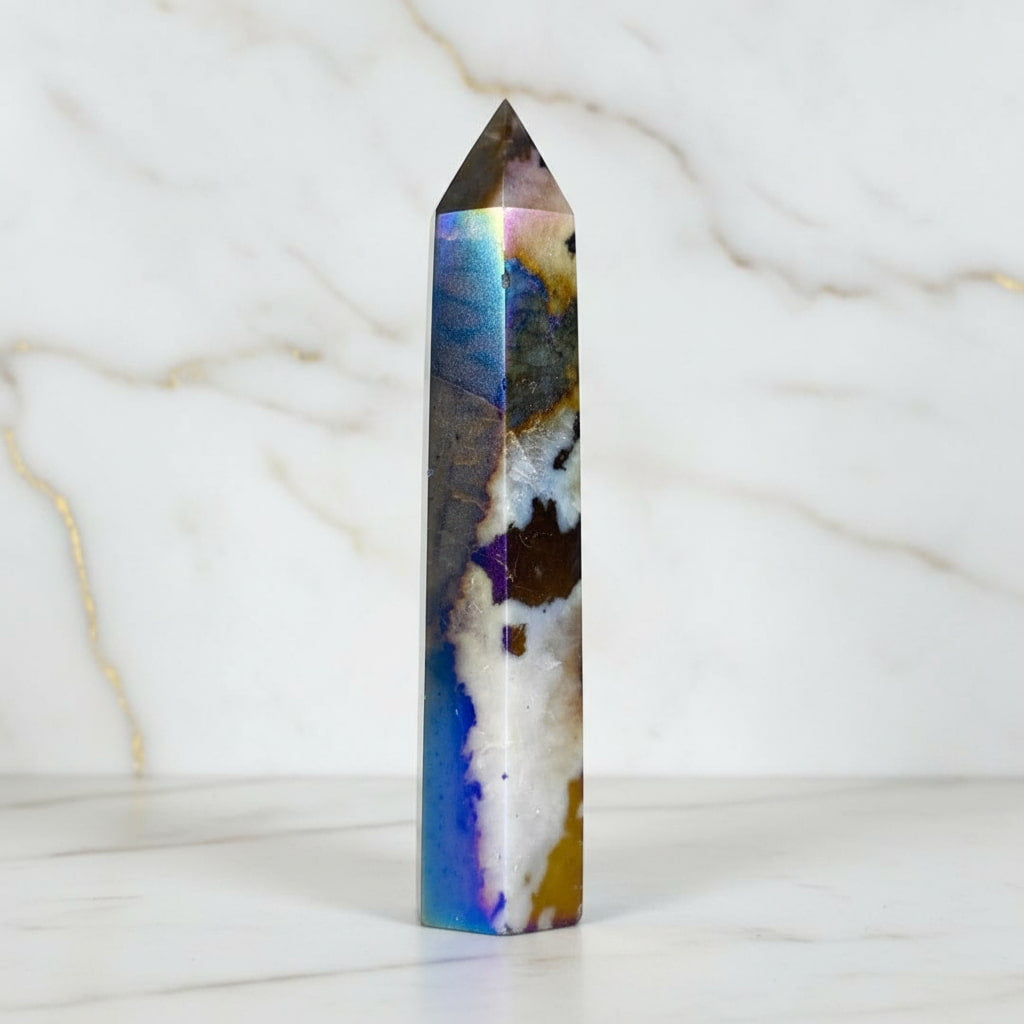 Aura Zebra Jaspis Obelisk - Gebündelte Regenbogen-Power CrystalScents