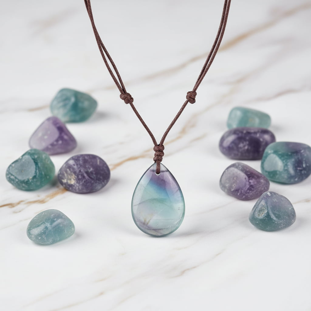 Fluorit Halskette - Tropfenförmiger Anhänger CrystalScents