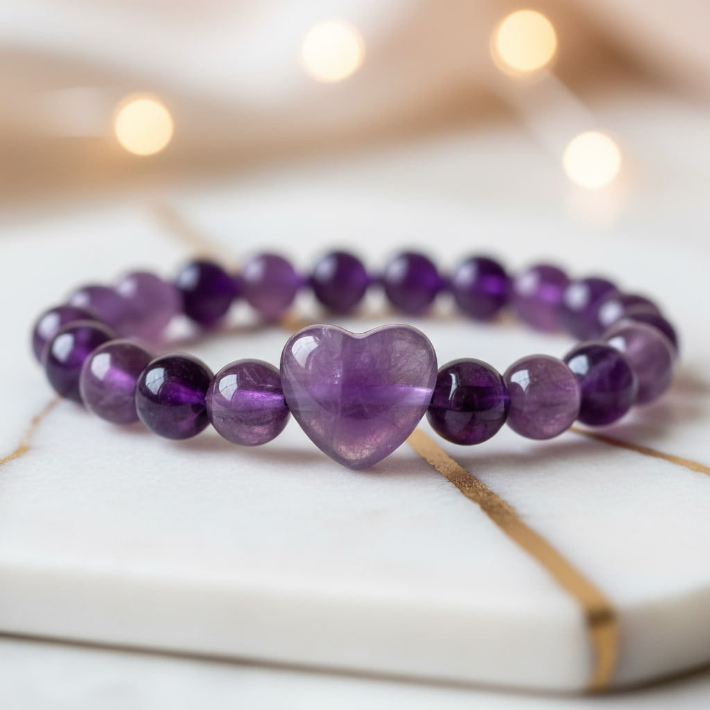 Amethyst Kugelarmband mit Herz – Liebe & Harmonie CrystalScents