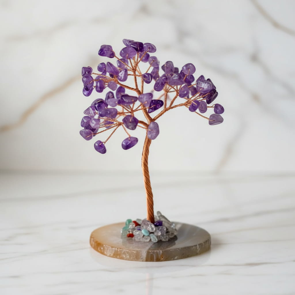 Amethyst Baum auf Achatscheibe – Harmonie & Eleganz CrystalScents