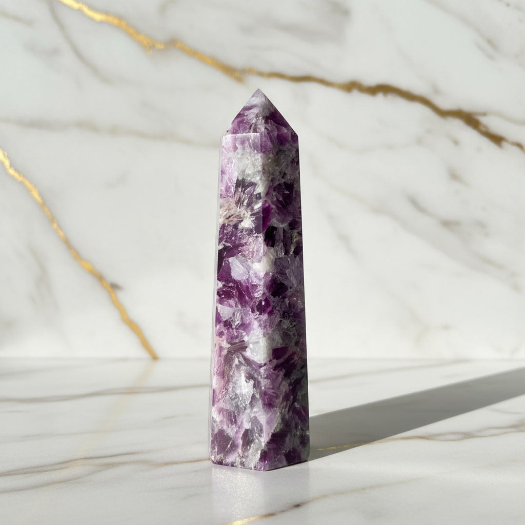 Lepidolith Obelisk – Lila Glanz CrystalScents
