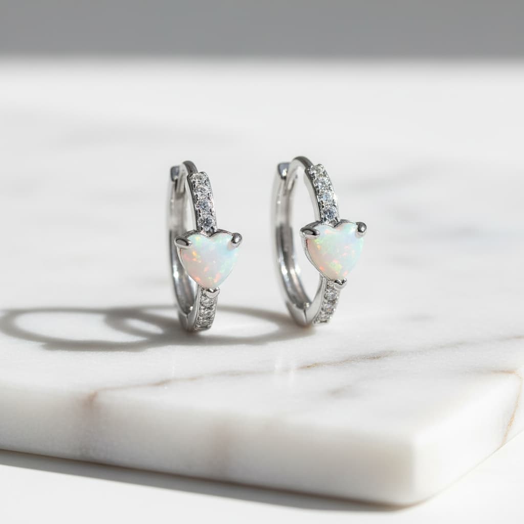 Opal Ohrringe Silber – Funkelndes Herz CrystalScents