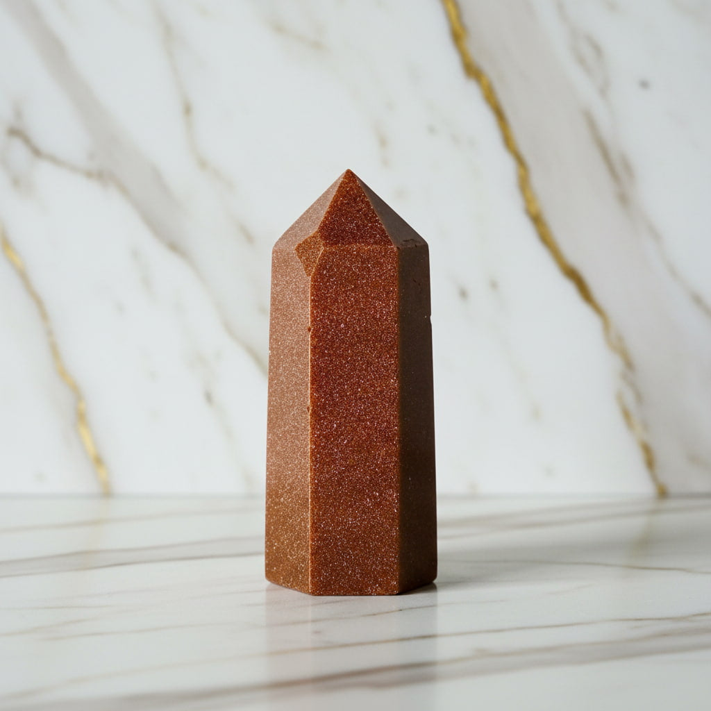 Goldfluss Obelisk – Funkelndes Naturkunstwerk CrystalScents