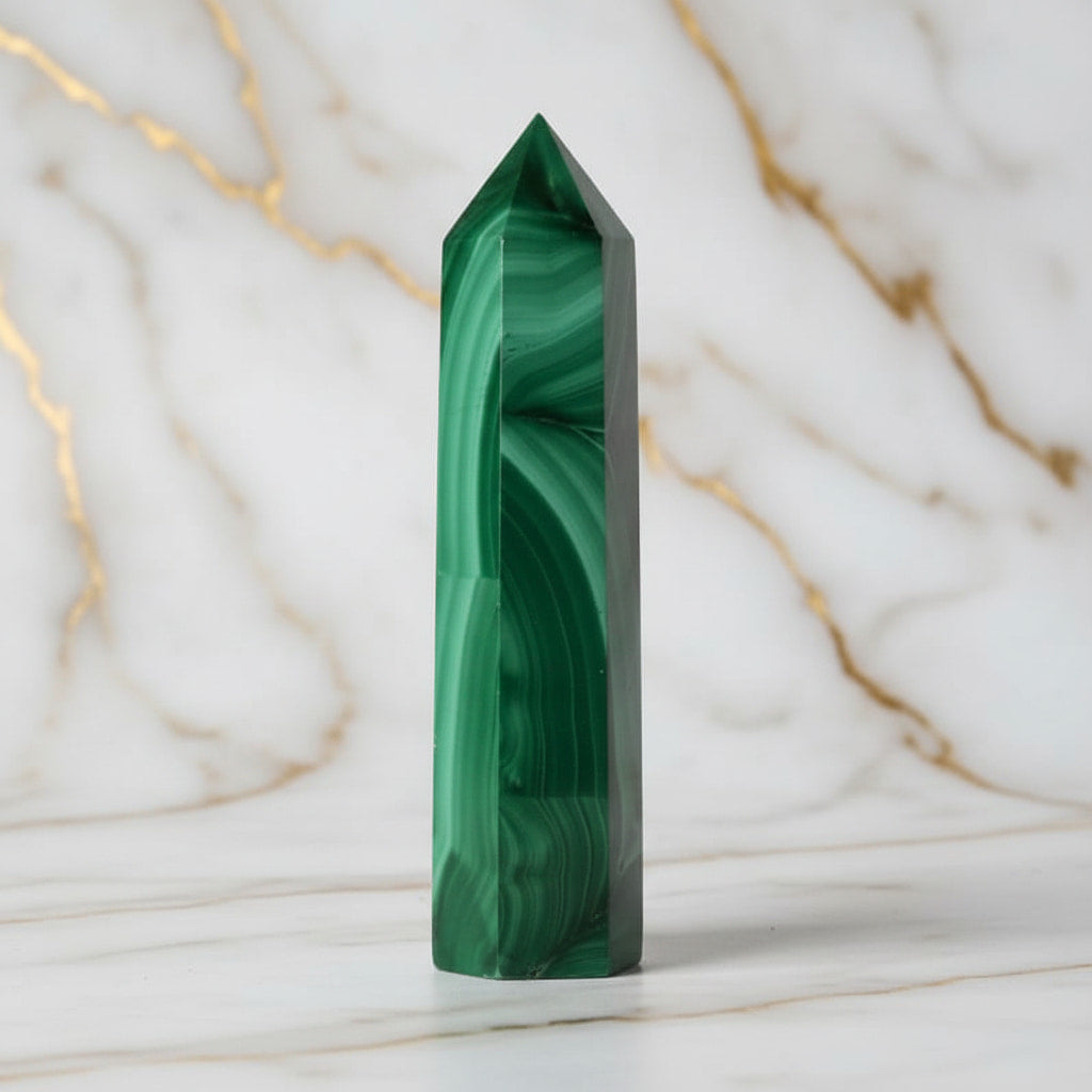 Malachit Obelisk – Kraftstein in tiefem Grün CrystalScents