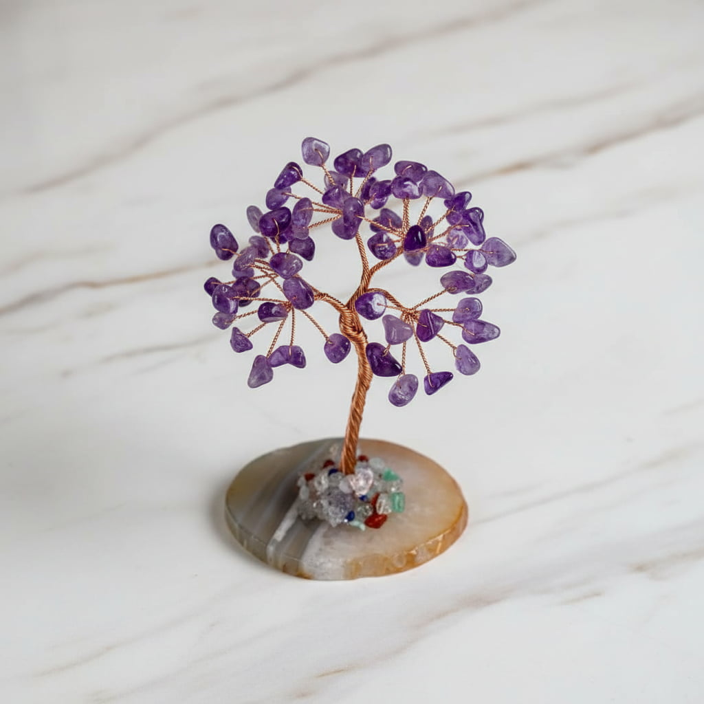 Amethyst Baum auf Achatscheibe – Harmonie & Eleganz CrystalScents