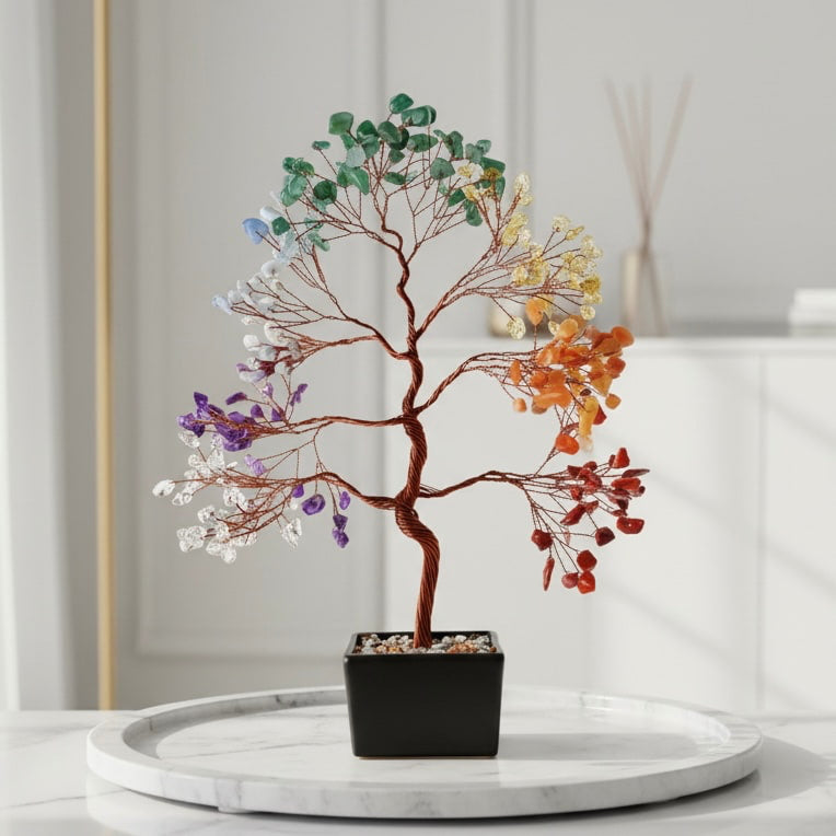 Chakra Baum in schwarzer Keramikschale CrystalScents