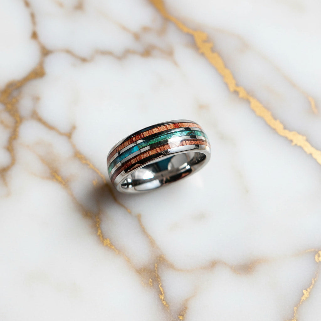 Ring mit Holzmaserung & Blau – mit natürlichen Akzenten CrystalScents