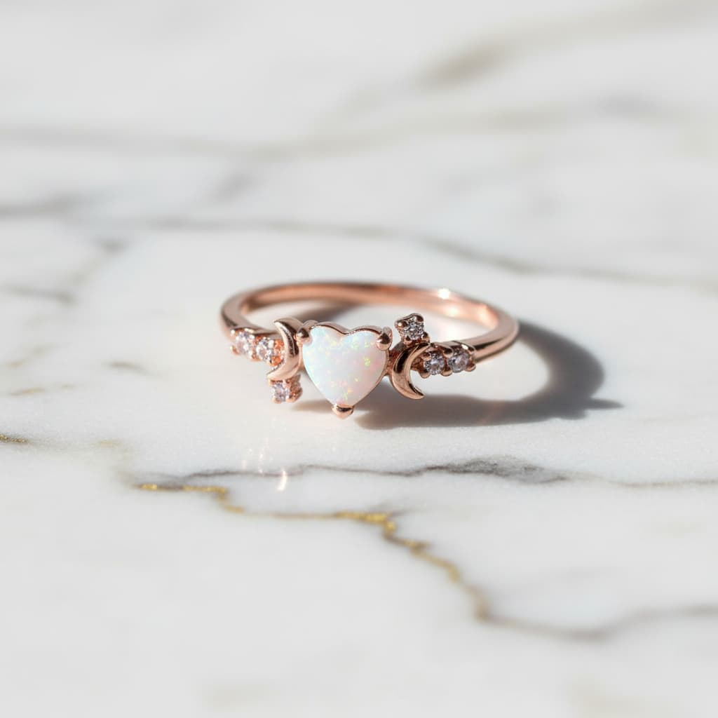 Opal Ring Herzform – Romantische Akzente CrystalScents
