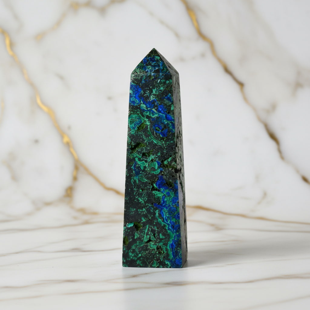 Malachit Azurit Obelisk – Symbiose von Grün & Blau CrystalScents