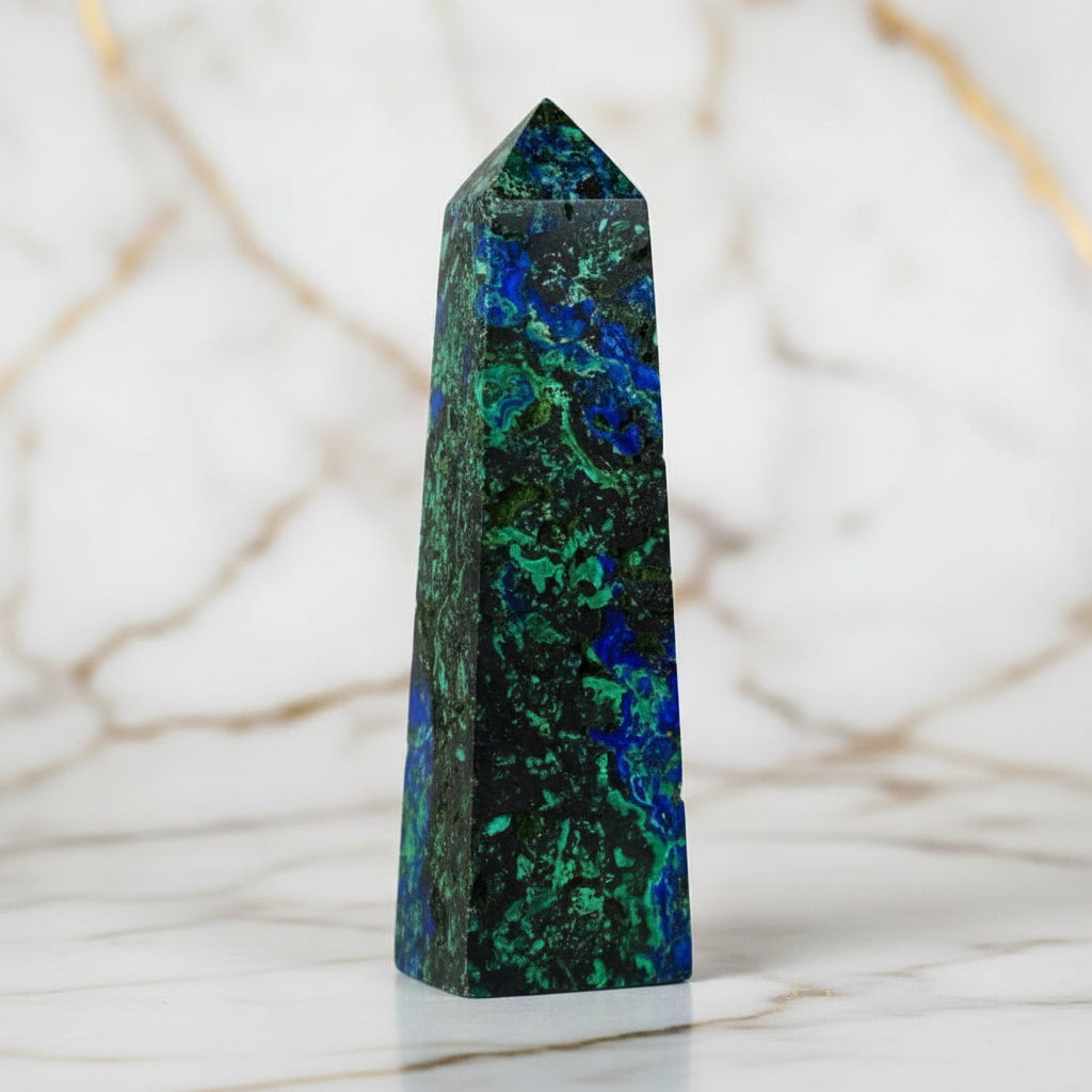 Malachit Azurit Obelisk – Symbiose von Grün & Blau CrystalScents
