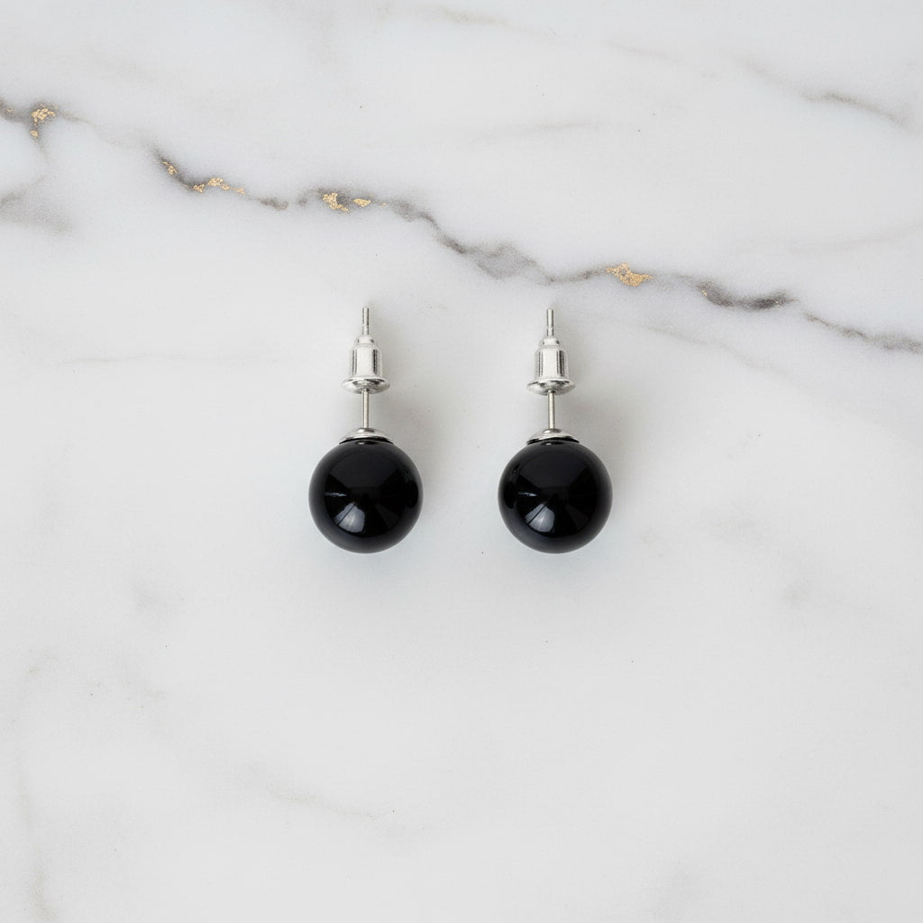 Achat Ohrstecker mit schwarzer Achat-Kugel CrystalScents