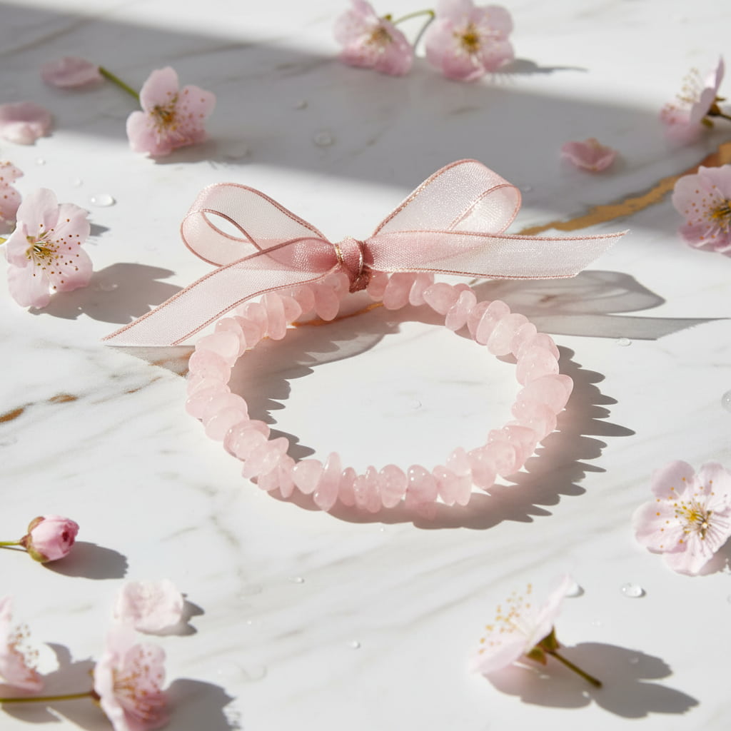 Rosenquarz Splitterarmband – Herzensfreude & Harmonie CrystalScents