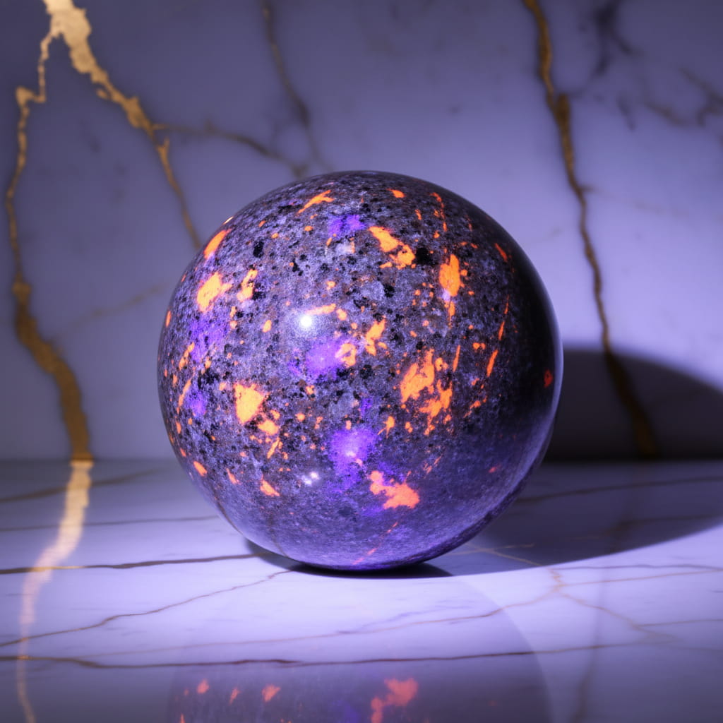 Sehr große Flammenstein Yooperlite Kugel – Einzelstück mit 11 kg CrystalScents
