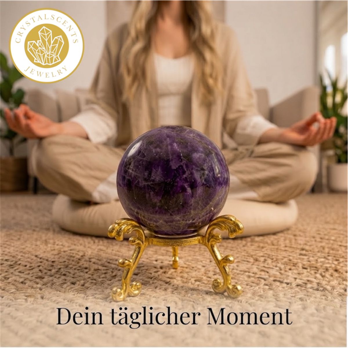 Amethyst Kugel (5-6 cm) inkl. goldenem Aufsteller – Unikat der Natur CrystalScents